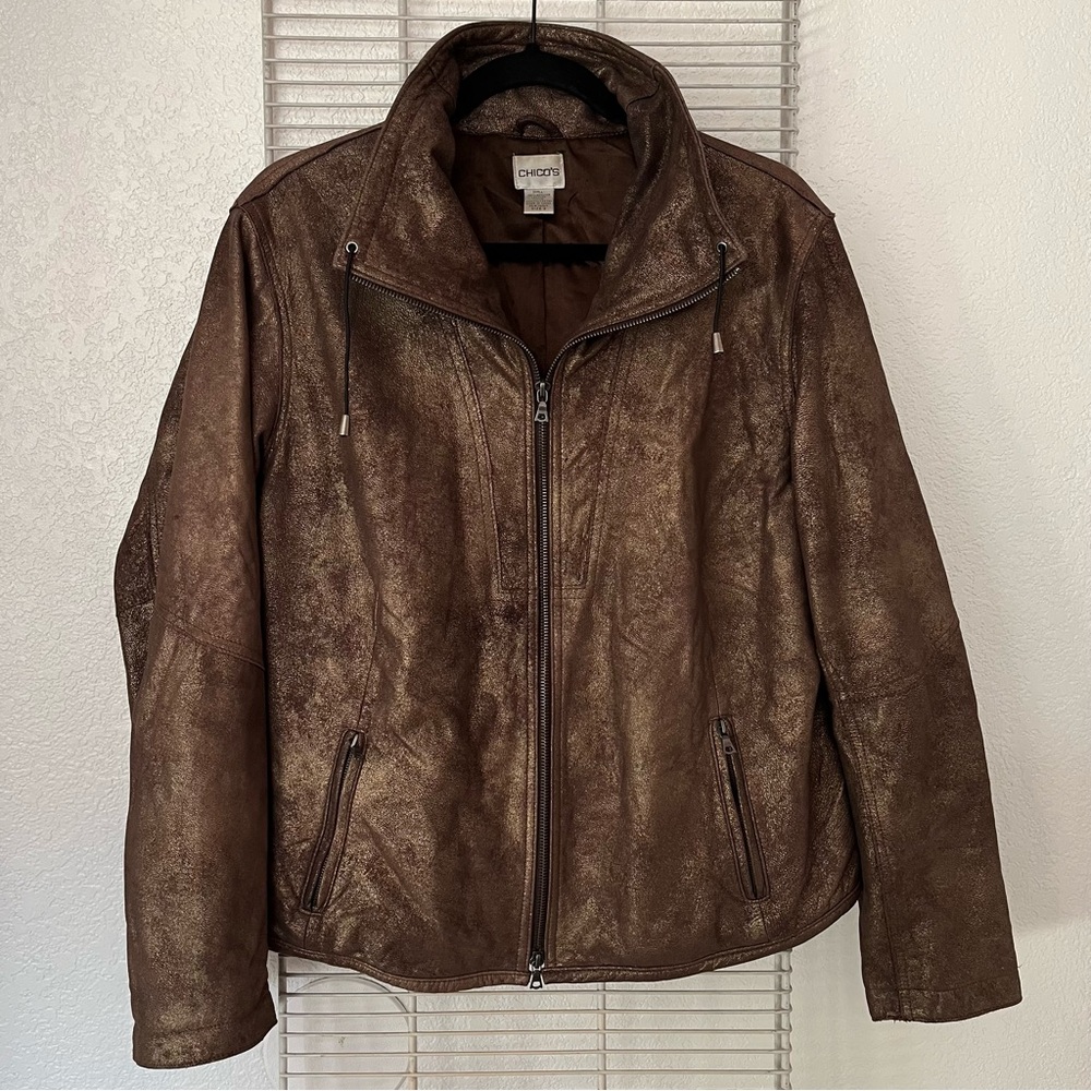 Chico’s Leather Bomber Jacket